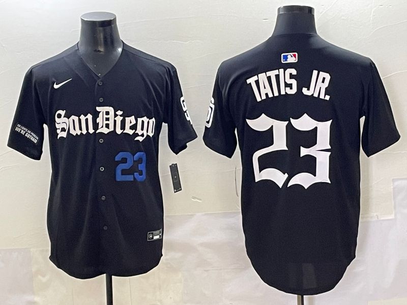 Men 2025 San Diego Padres #23 Tatis jr Black Five generations Joint Name Nike MLB Jersey style 3